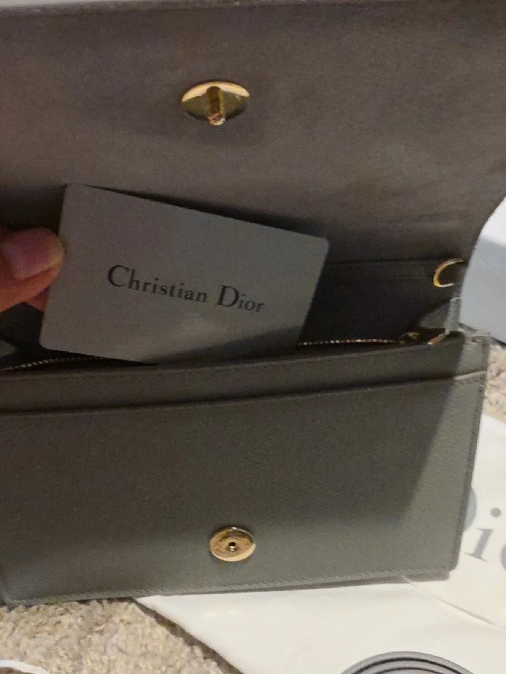 Dior Gray Leather Clutch with Gold CD Hardware